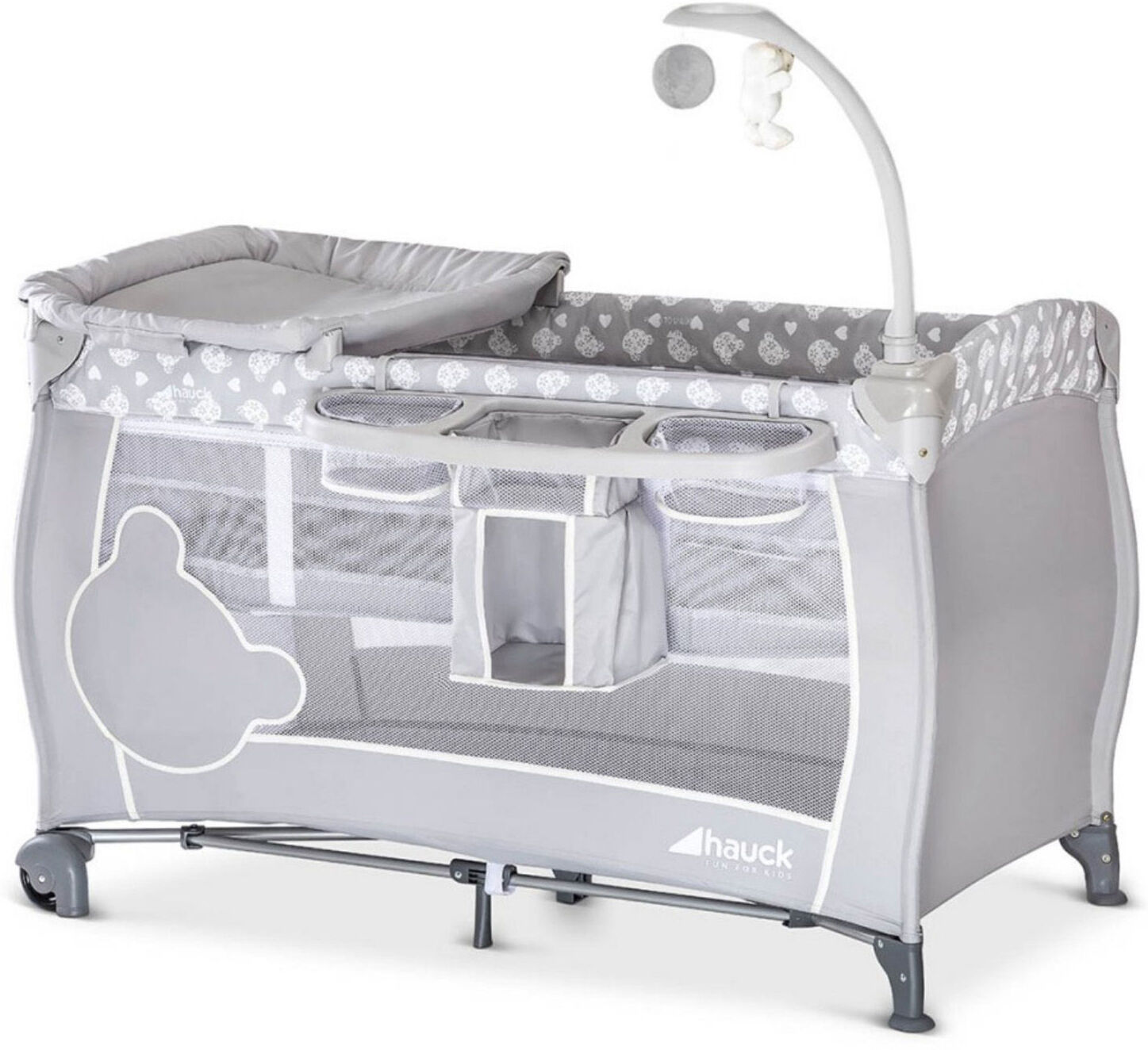 Hauck Babycenter Bassinet Travel Cot / Playpen - Teddy Grey Hauck Babycenter Bassinet Travel Cot / Playpen - Teddy Grey