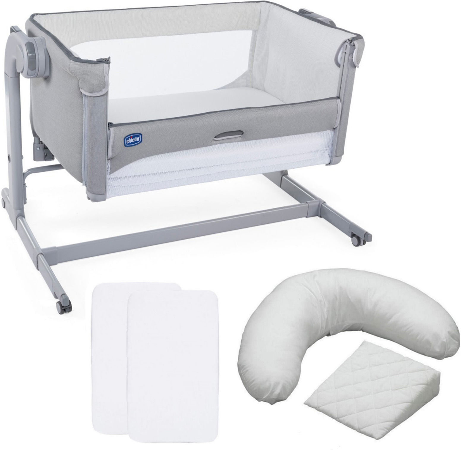 Chicco Next2Me Magic Bedside Crib, Sheets & Pillow Pack Bundle - Cool Grey Chicco Next2Me Magic Bedside Crib, Sheets & Pillow Pack Bundle - Cool Grey