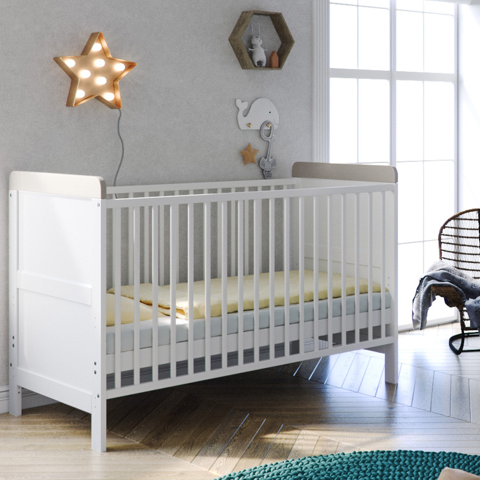Little Acorns Classic Milano Cot Bed - White / Grey Little Acorns Classic Milano Cot Bed - White / Grey