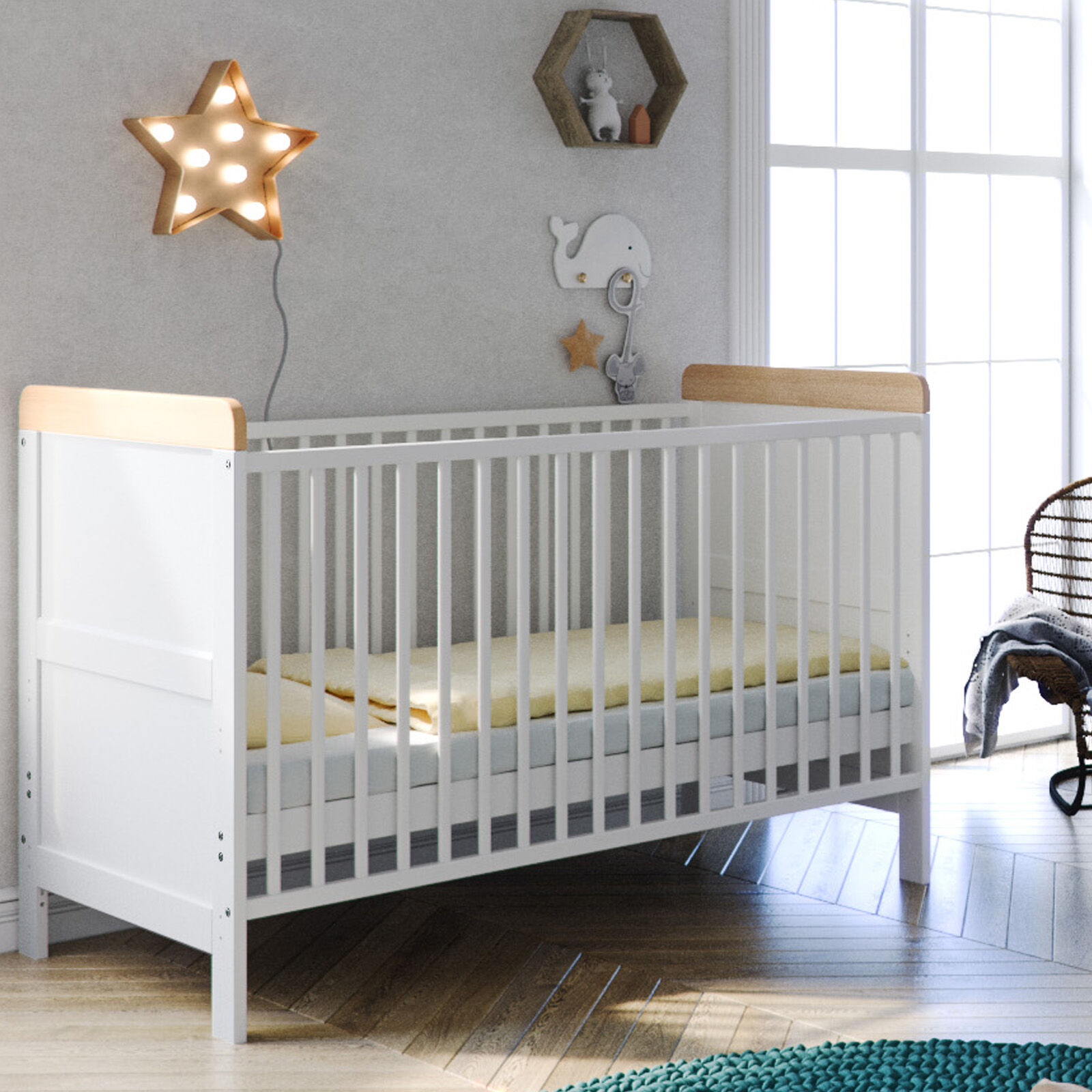 Little Acorns Classic Milano Cot Bed - White & Oak Little Acorns Classic Milano Cot Bed - White & Oak