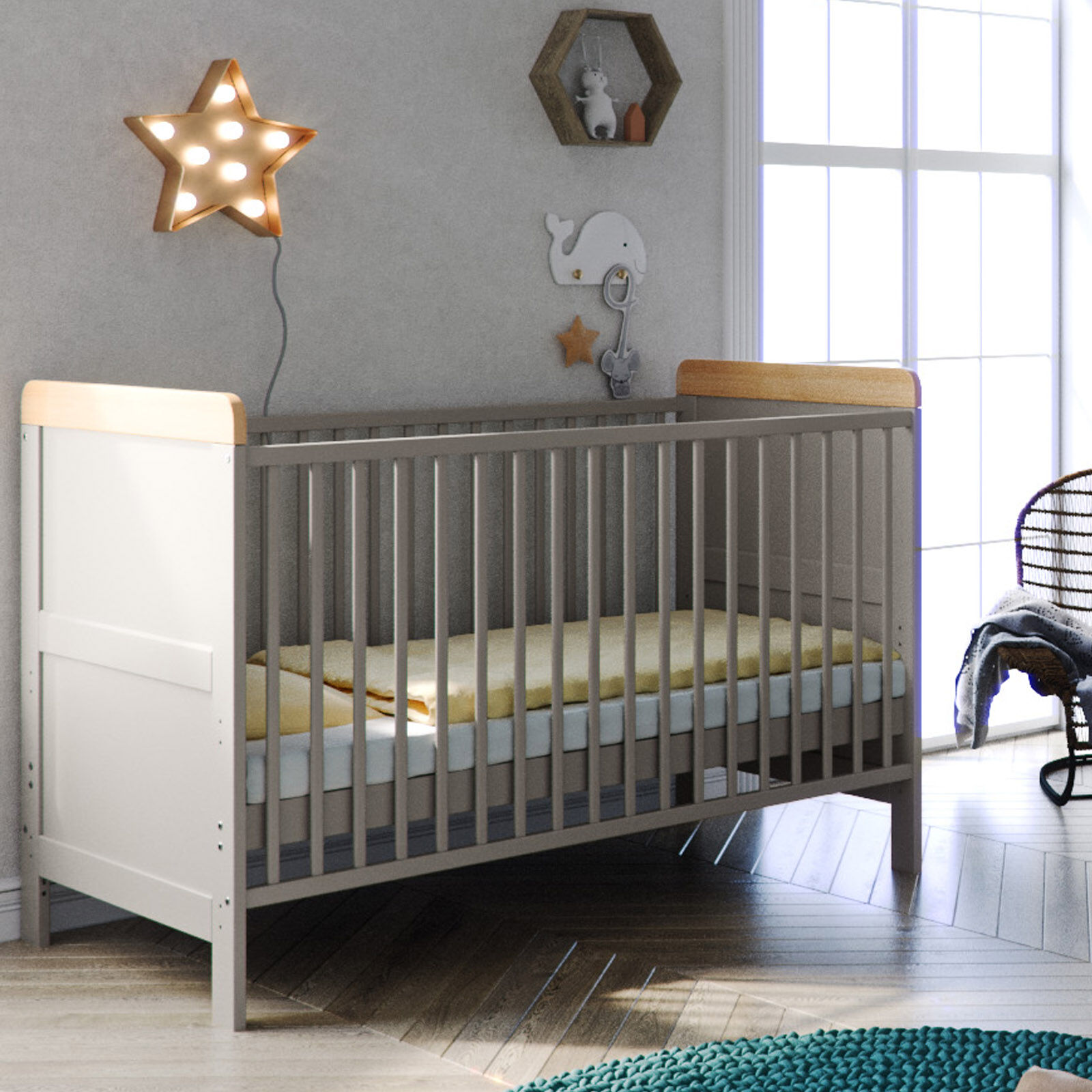 Little Acorns Classic Milano Cot Bed - Grey / Oak Little Acorns Classic Milano Cot Bed - Grey / Oak