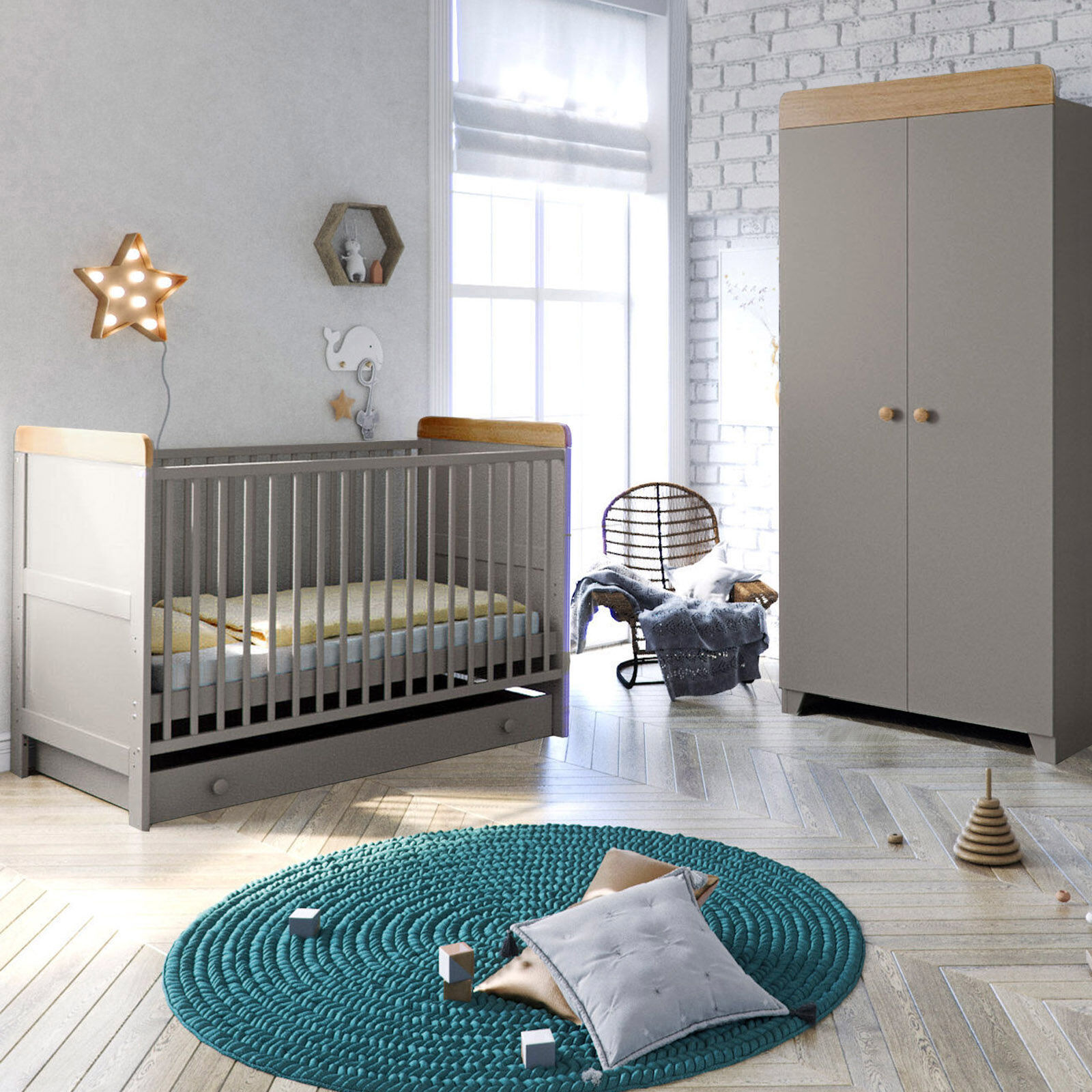 Little Acorns Classic Milano Cot Bed 3 Piece Nursery Furniture Set with Deluxe Foam Mattress - Grey / Oak Little Acorns Classic Milano Cot Bed 3 Piece Nursery Furniture Set with Deluxe Foam Mattress - Grey / Oak