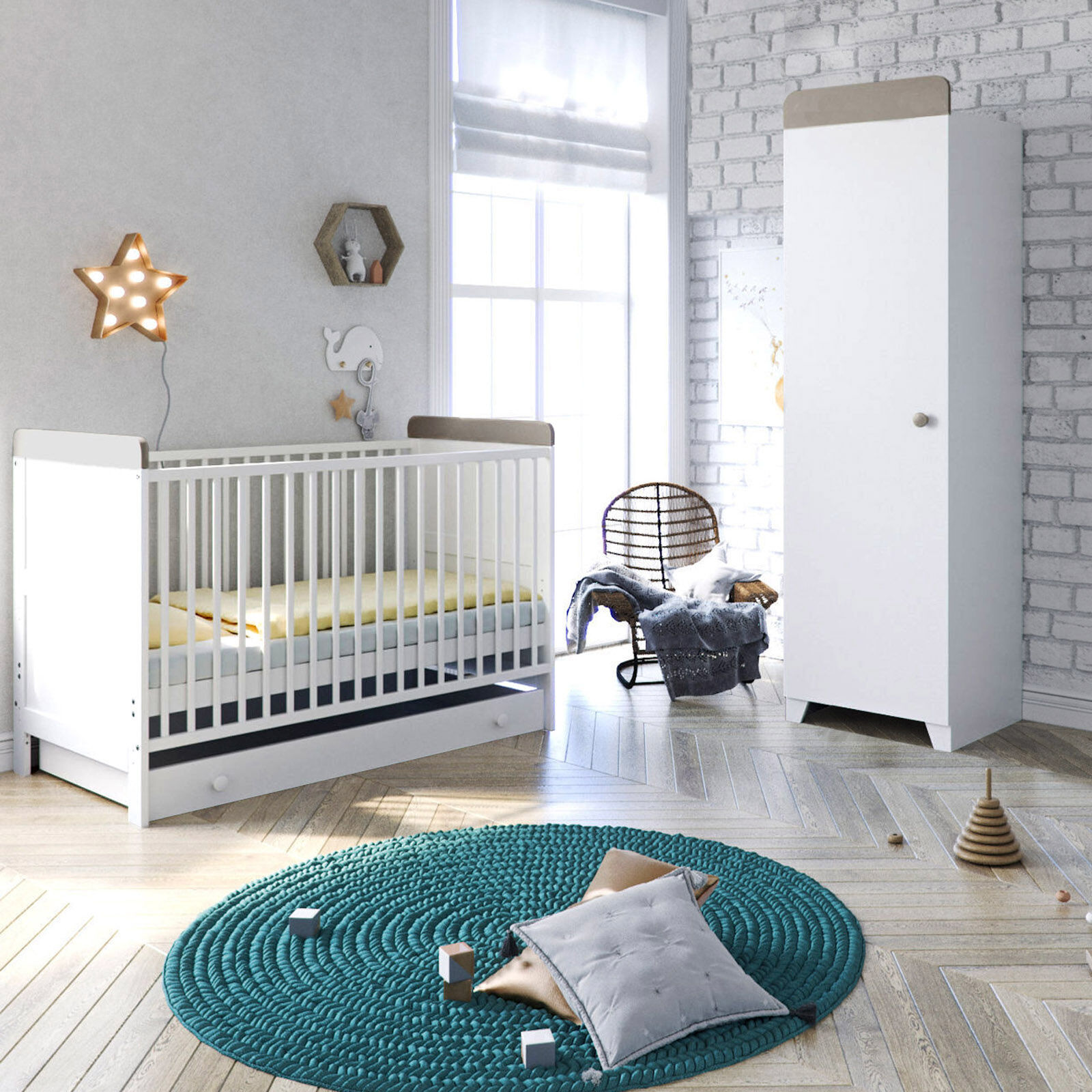 Little Acorns Classic Milano Cot Bed 3 Piece Nursery Furniture Set with Deluxe Foam Mattress - White / Grey Little Acorns Classic Milano Cot Bed 3 Piece Nursery Furniture Set with Deluxe Foam Mattress - White / Grey