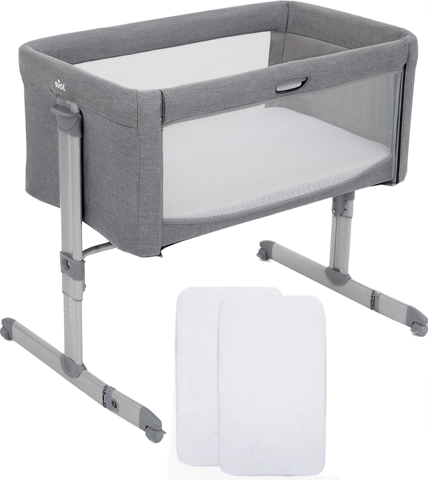Joie Roomie Bedside Crib With 2 Fitted Sheets - Grey Flannel Joie Roomie Bedside Crib With 2 Fitted Sheets - Grey Flannel