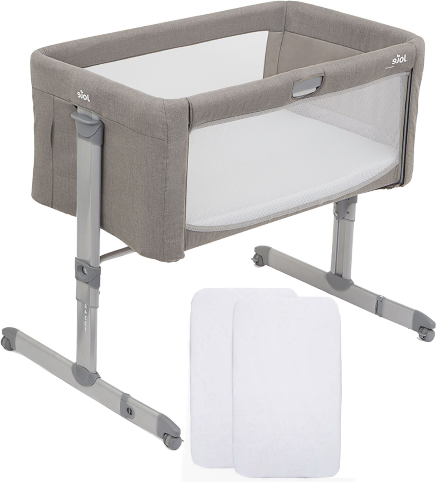 Joie Roomie Bedside Crib With 2 Fitted Sheets - Walnut Joie Roomie Bedside Crib With 2 Fitted Sheets - Walnut