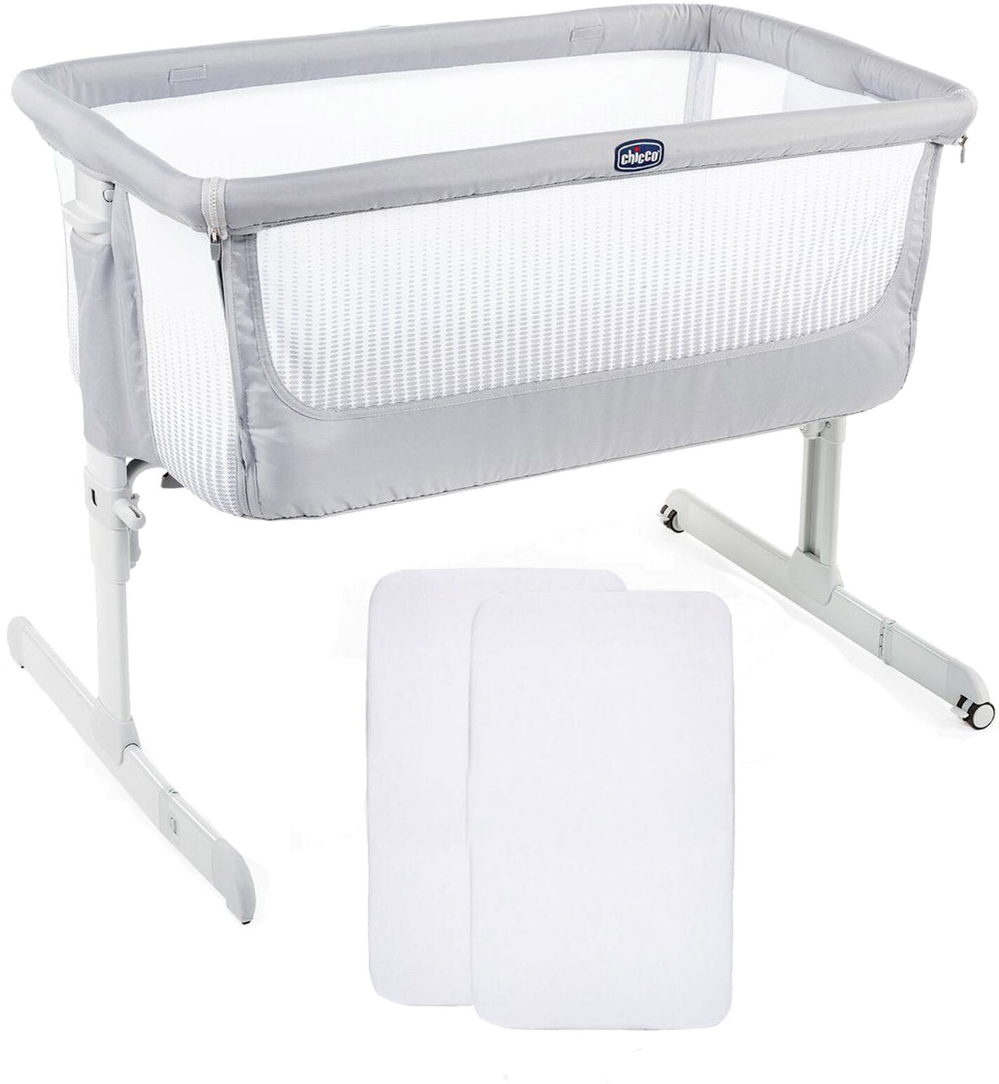 Chicco Next2Me Air Bedside Crib With 2 Fitted Sheets - Stone Grey Chicco Next2Me Air Bedside Crib With 2 Fitted Sheets - Stone Grey