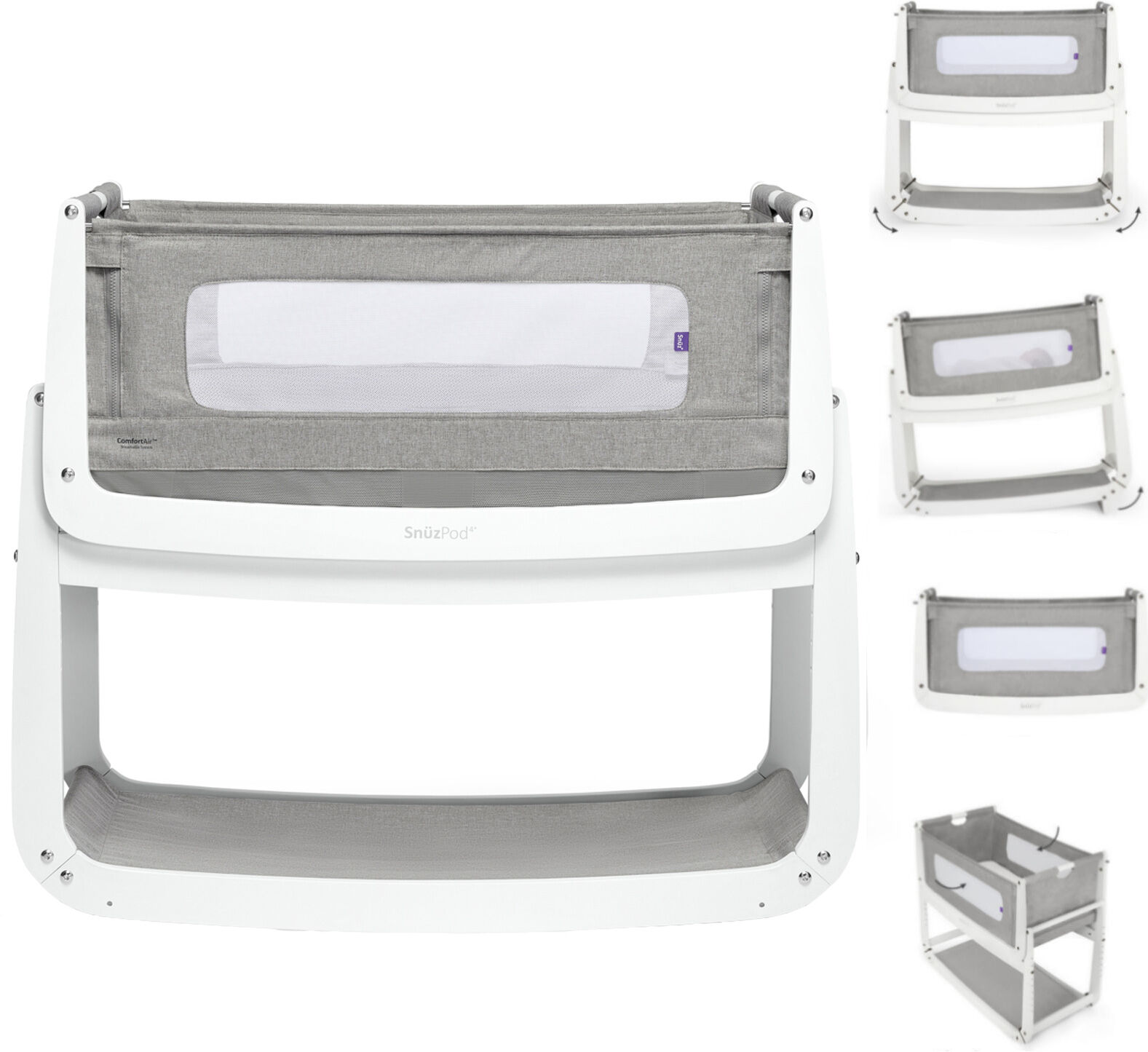 Snuz SnuzPod4 Bedside Crib 3 in 1 With Mattress - Dusk Grey