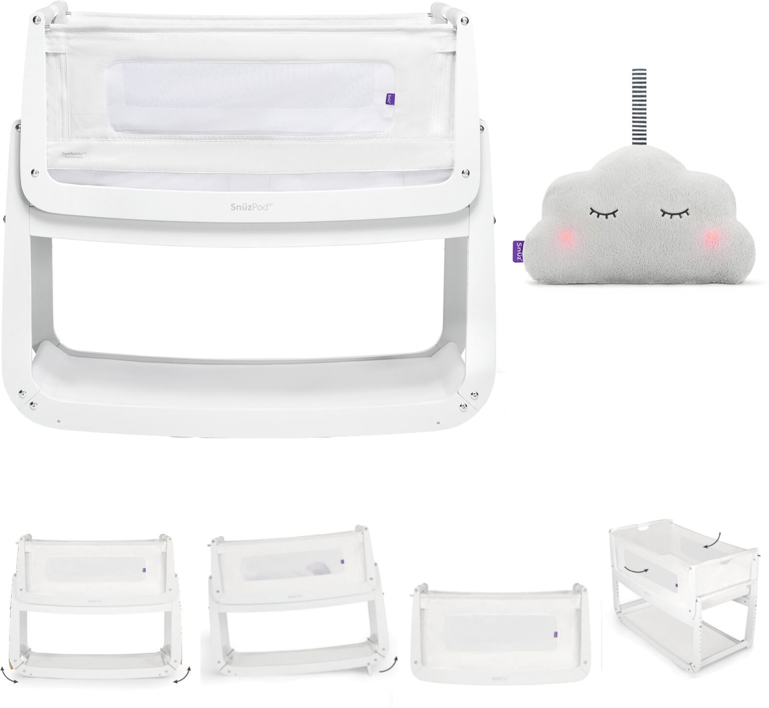 Snuz SnuzPod4 Bedside Crib 3 in 1 & Mattress With Free Snuzcloud Sleep Aid - White Snuz SnuzPod4 Bedside Crib 3 in 1 & Mattress With Free Snuzcloud Sleep Aid - White