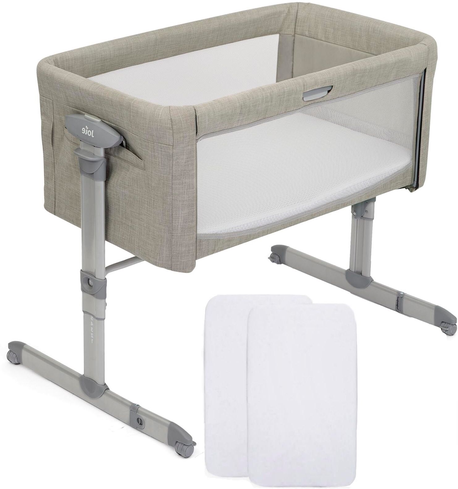Joie Roomie Glide Bedside Crib With 2 Fitted Sheets - Almond Joie Roomie Glide Bedside Crib With 2 Fitted Sheets - Almond