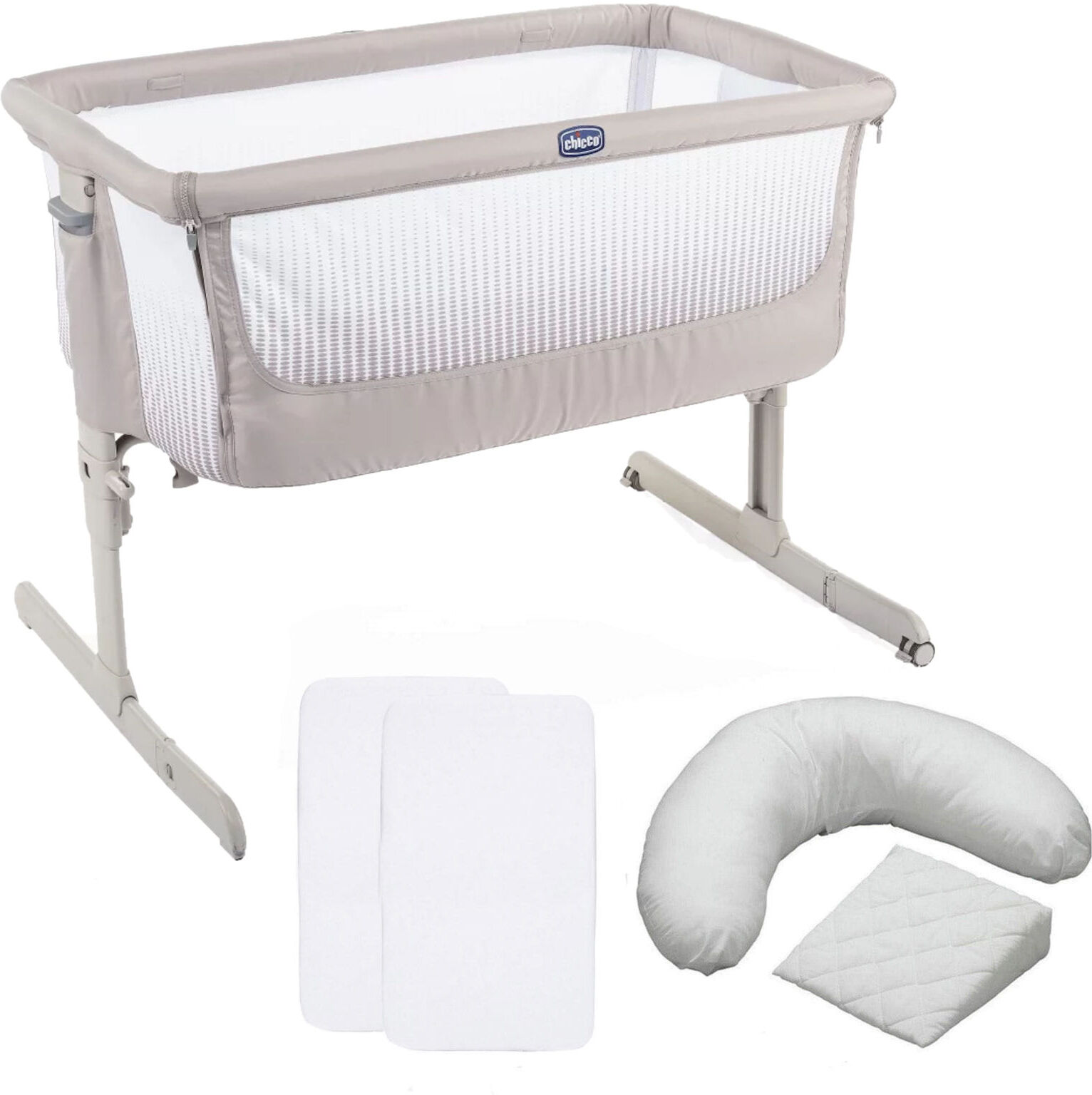 Chicco Next2Me Air 3 in 1 Bedside Crib 5 Piece Nursery Bundle - Dark Beige