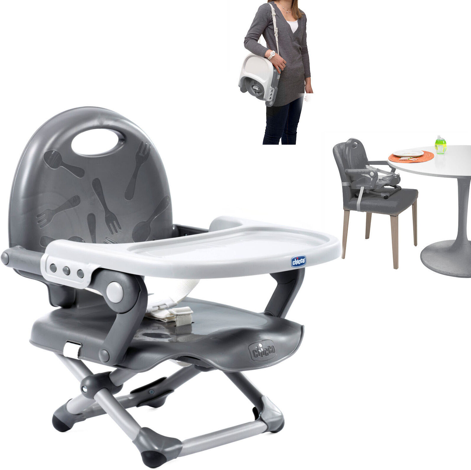 Chicco Pocket Snack Portable Highchair Booster Seat - Dark Grey Chicco Pocket Snack Portable Highchair Booster Seat - Dark Grey