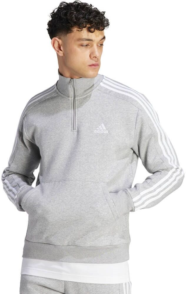 adidas Sportswear Mens Fleece 3-Stripes 1/4 Zip - Grey - XS