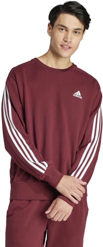 adidas Sportswear Mens Essentials French Terry 3-Stripes Sweatshirt - Burgundy - XS