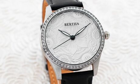 Groupon Goods Global GmbH Bertha Dixie Floral Engraved Genuine Leather Watch With Free Delivery