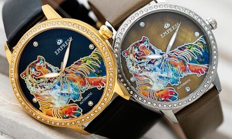 Groupon Goods Global GmbH Empress Diana Automatic Engraved Mother-of-Pearl Genuine Leather Watch With Free Delivery Groupon Goods Global GmbH Empress Diana Automatic Engraved Mother-of-Pearl Genuine Leather Watch With Free Delivery