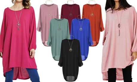 Groupon Goods Global GmbH Oversized Long Batwing Top with Necklace