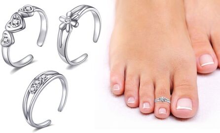 Groupon Goods Global GmbH Three- or Six-Piece Set of Philip Jones Silver Toe Rings with Crystals from Swarovski®