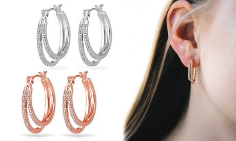 Groupon Goods Global GmbH One or Two Pairs of Philip Jones Double-Hoop Earrings with Crystals from Swarovski®