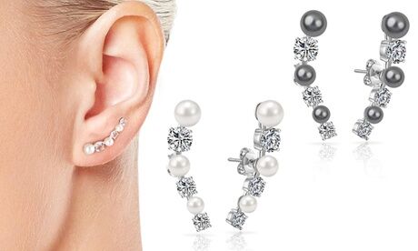 Groupon Goods Global GmbH One, Two or Three Pairs of Philip Jones Pearl Climber Earrings with Crystals from Swarovski®