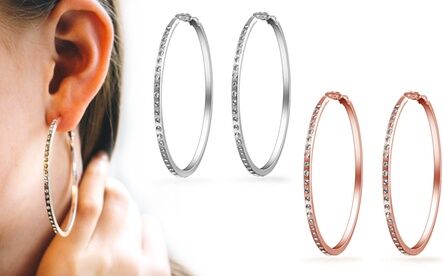 Groupon Goods Global GmbH One, Two or Three Pairs of Philip Jones 50mm Hoop Earrings with Crystals from Swarovski® Groupon Goods Global GmbH One, Two or Three Pairs of Philip Jones 50mm Hoop Earrings with Crystals from Swarovski®
