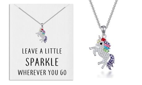 Groupon Goods Global GmbH One, Two or Three Philip Jones Crystal Unicorn Sparkle Quote Necklaces