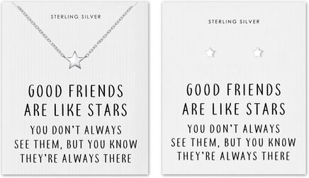 Groupon Goods Global GmbH Philip Jones Sterling Silver Friendship Quote Star Earrings, Necklace or Set of Both Groupon Goods Global GmbH Philip Jones Sterling Silver Friendship Quote Star Earrings, Necklace or Set of Both