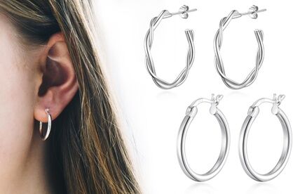 Groupon Goods Global GmbH One or Two Pairs of Philip Jones Sterling Silver Hoop Earrings