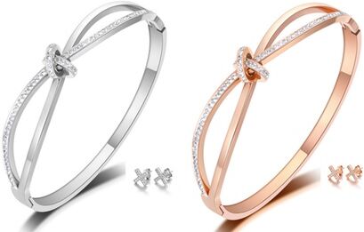 Groupon Goods Global GmbH One or Two Thumbs Up Orion Bangle and Earrings Sets with Crystals from Swarovski® Groupon Goods Global GmbH One or Two Thumbs Up Orion Bangle and Earrings Sets with Crystals from Swarovski®