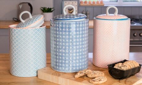 Groupon Goods Global GmbH One or Three Nicola Spring Hand-Printed Porcelain Cookie Jars Groupon Goods Global GmbH One or Three Nicola Spring Hand-Printed Porcelain Cookie Jars