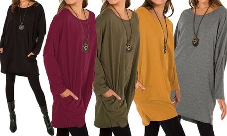 Groupon Goods Global GmbH Women's Oversized Necklace Jumper Dress with Pockets Groupon Goods Global GmbH Women's Oversized Necklace Jumper Dress with Pockets