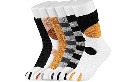 Groupon Goods Global GmbH Fleece Cat Paw Socks Six-Pack