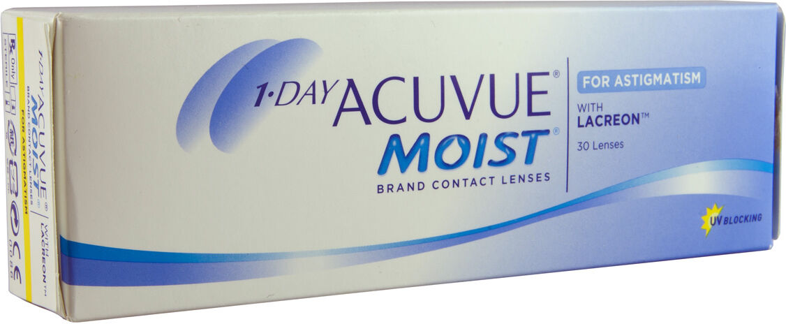 Acuvue 1 Day Acuvue Moist for Astigmatism (30 Contact Lenses), Johnson & Johnson, Daily Toric Lenses, Etafilcon A Acuvue 1 Day Acuvue Moist for Astigmatism (30 Contact Lenses), Johnson & Johnson, Daily Toric Lenses, Etafilcon A