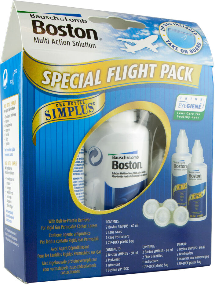 Bausch & Lomb Boston Simplus Flight Pack (2*60ml), Contact Lens Solution For Use With Hard And Gas Permeable Lenses Only, Case Included Bausch & Lomb Boston Simplus Flight Pack (2*60ml), Contact Lens Solution For Use With Hard And Gas Permeable Lenses Only, Case Included