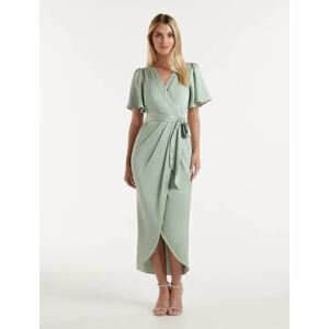 Forever New Women's Carolina Satin Midi Dress in Seafoam, Size 6 Polyester/Viscose/Polyester