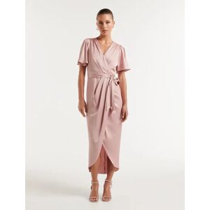 Forever New Women's Carolina Satin Midi Dress in Blush, Size 16 Polyester/Viscose/Polyester
