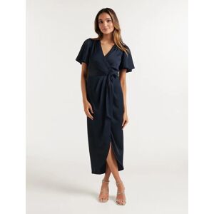 Forever New Women's Carolina Petite Satin Midi Dress in Navy, Size 14 Polyester/Viscose/Polyester