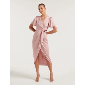 Forever New Women's Carolina Petite Satin Midi Dress in Blush, Size 10 Polyester/Viscose/Polyester