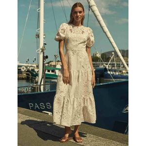Forever New Women's Lottie Broderie Midi Dress in Porcelain, Size 16 Linen/Cotton/Polyester