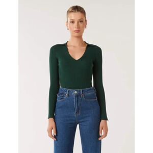 Forever New Women's Selena Collar Knit Top in Dark Green, Size X-Small Viscose/Polyester/Polyamide