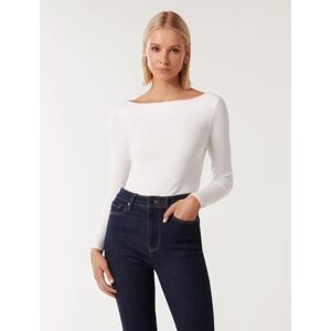 Forever New Women's Brie Long-Sleeve Top in Porcelain, Size X-Small Viscose/Elastane