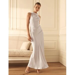 Forever New Women's Michelle Open-Back Satin Maxi Dress in Champagne, Size 16 Polyester/Viscose/Polyester