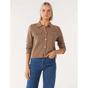 Forever New Women's Ruby Button-Down Knit Cardigan Sweater in Camel, Size X-Small Wool/Acrylic