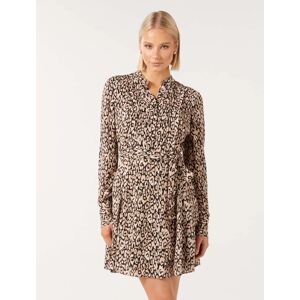 Forever New Women's Perry Godet Pleat Shirt Dress in Painterly Animal, Size 8 Viscose/Polyester