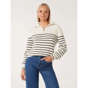 Forever New Women's Danielle Quarter Zip Knit Jumper in Cream/Navy Stripe, Size Small Cotton/Acrylic