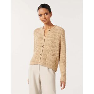 Forever New Women's Chloe Petite Textured Knit Cardigan Sweater in Stone, Size 2X-Small Cotton/Polyamide