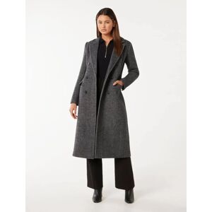 Forever New Women's Sydney Double-Breasted Button Coat in black/grey herringbone, Size 16 Polyester/Wool/Polyester
