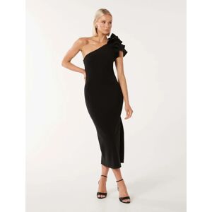 Forever New Women's Celeste One-Shoulder Ruffle Bodycon Dress in Black, Size 16 Main/Polyester