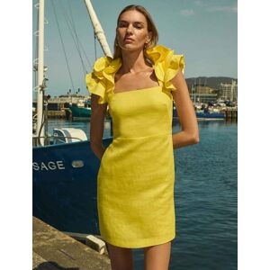 Forever New Women's Mackenzie Ruffle-Sleeve Mini Dress in Citrus Zest, Size 8 Linen/Cotton