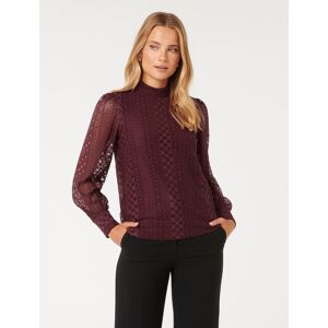 Forever New Women's Josephine High-Neck Lace Top in Fig, Size X-Small Polyamide/Elastane/Polyester