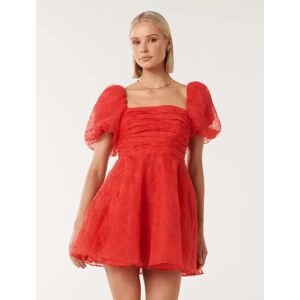 Forever New Women's Cody Embroidered Skater Mini Dress in Cherry Red, Size 8 Polyester/Cotton